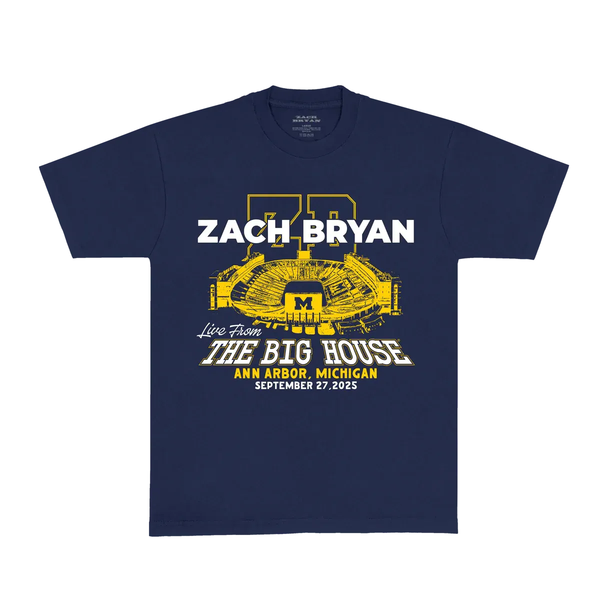 "Zach Bryan Live From The Big House Ann Arbor concert t shirt front"