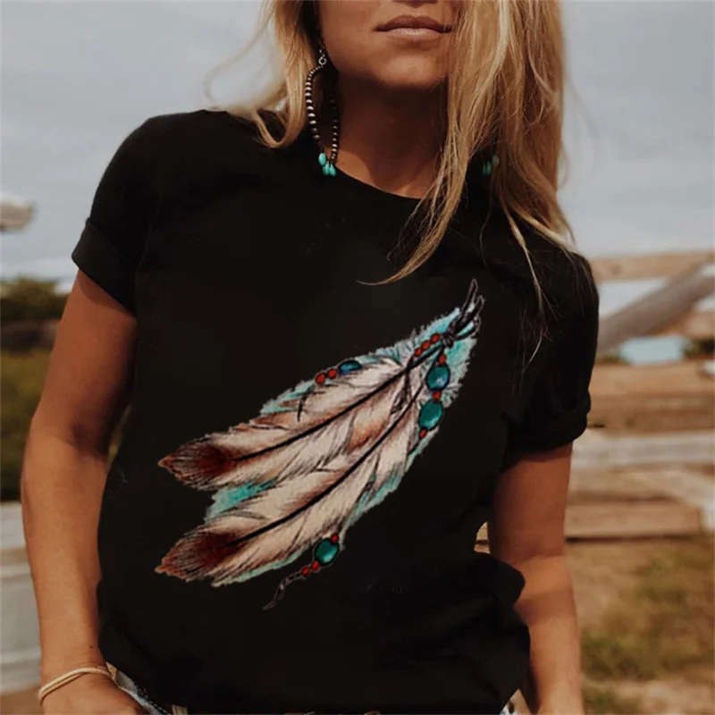 Retro Tribal Feather Graphic Women's T-shirt