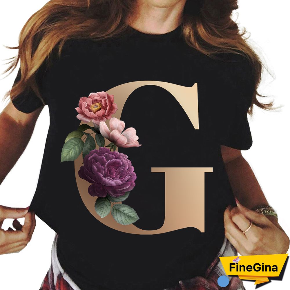 Custom Name Letter Combination T-shirt 26 FloralAlphabetFontClassicTShirt Fashion Harajuku Kawaii TShirt Women Top Tees