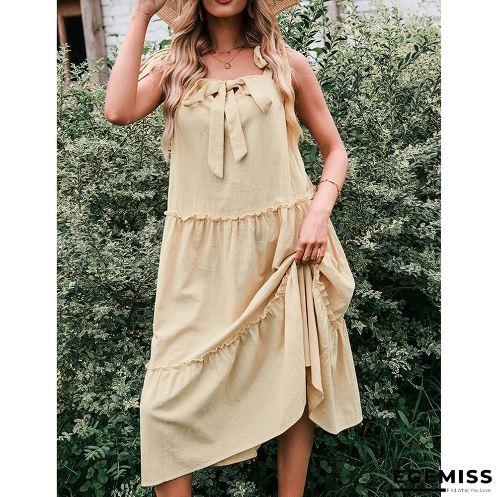 Sling Sleeveless Layered Long Pleated Loose Big Swing Dress | EGEMISS