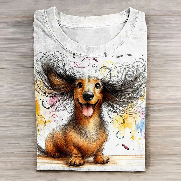 Dachshund Art Print Casual Short Sleeve T-Shirt