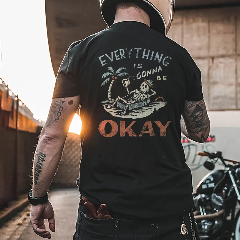 Every Thing Is Ginna Be Okay Skull Printed Men's T-shirt -  