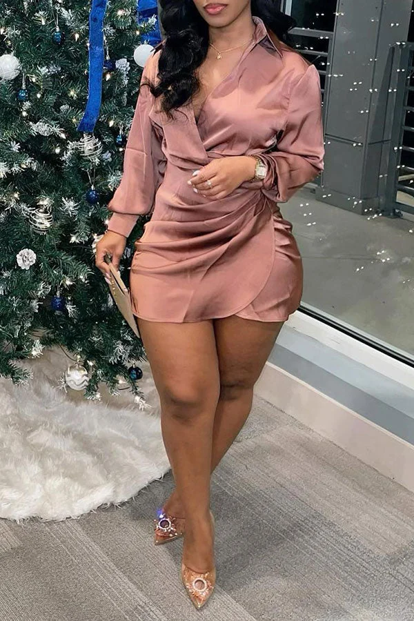 Solid Color On-trend Ruched Irregular Mini Dress