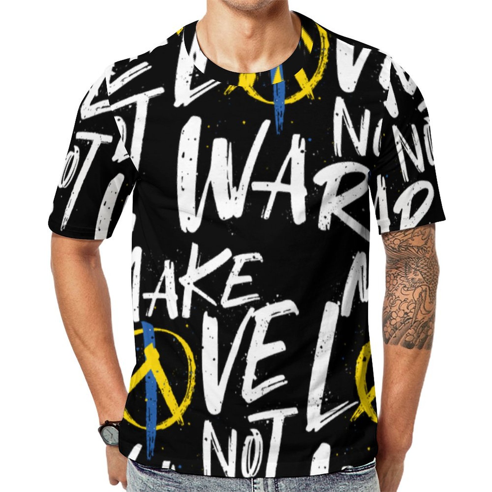 Make Love Not War Support Ukraine Short Sleeve Print Unisex Tshirt Summer Casual Tees for Men and Women Coolcoshirts