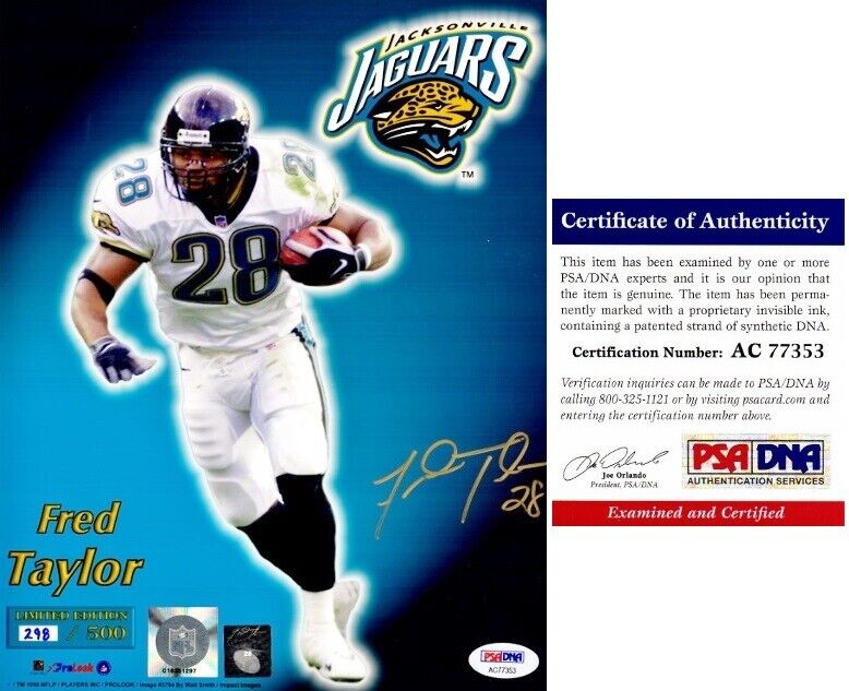 Fred Taylor Signed Autographed Jaguars Jags Limited 8x10 inch Photo Poster painting PSA/DNA COA