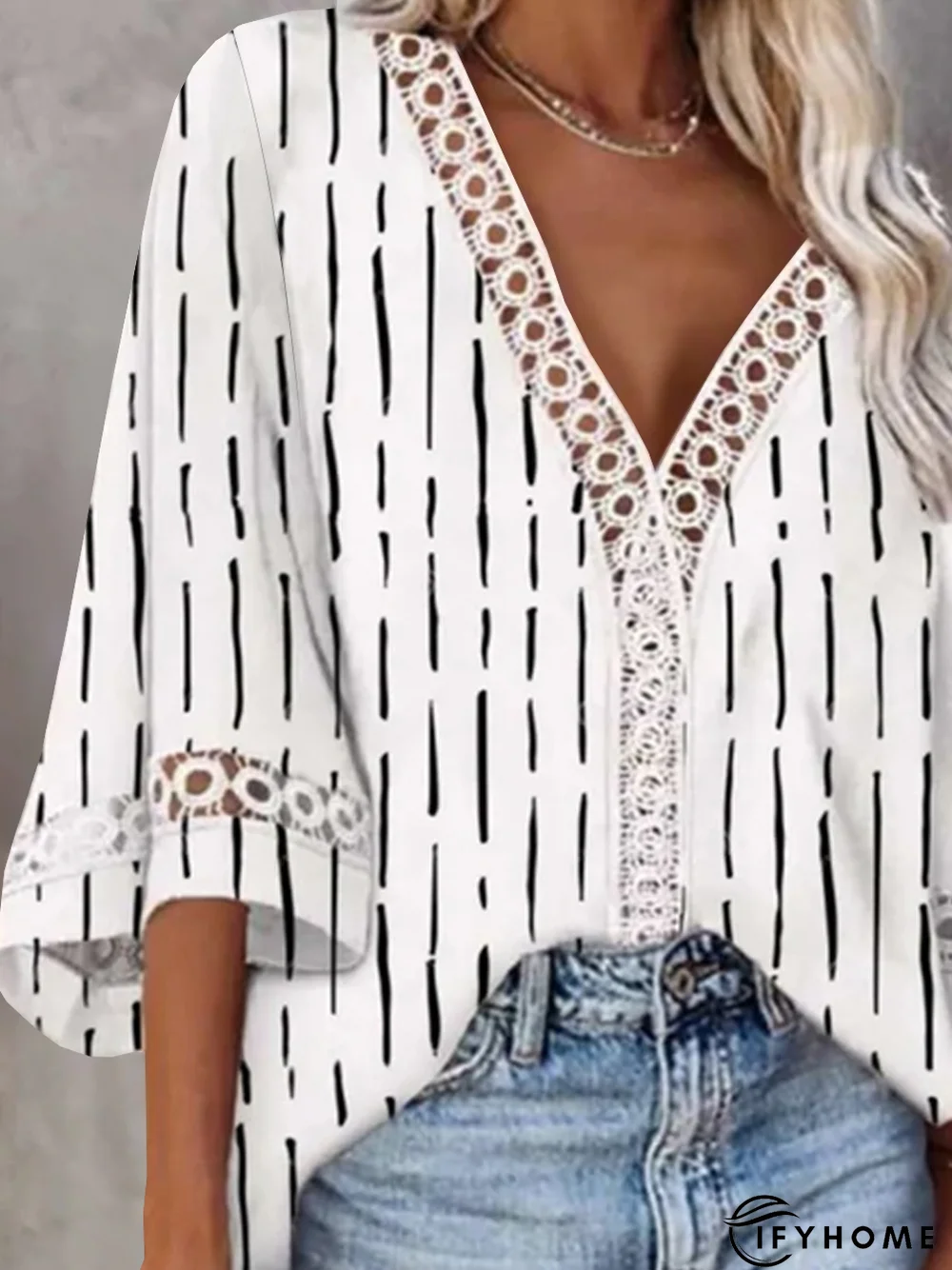 Casual V Neck Striped Short Sleeve Top | IFYHOME