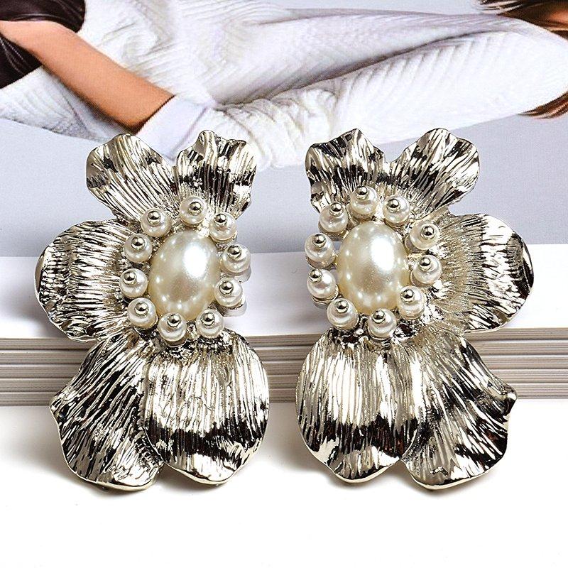 Flower-Shaped Metal Pearl Drop Earrings | Oxredo Shop Ramadan Sale