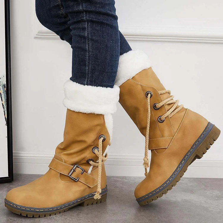 Mid Calf Winter Pull on Booties Mid Knee High Snow Boots
