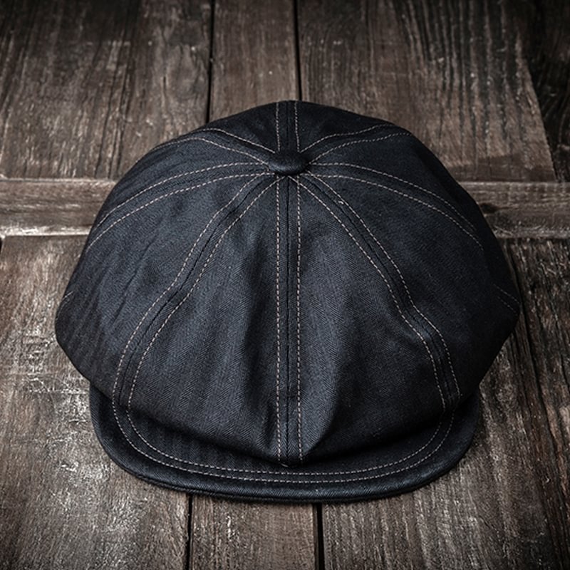 Vintage Cotton Thermal Denim Herringbone Newsboy Cap