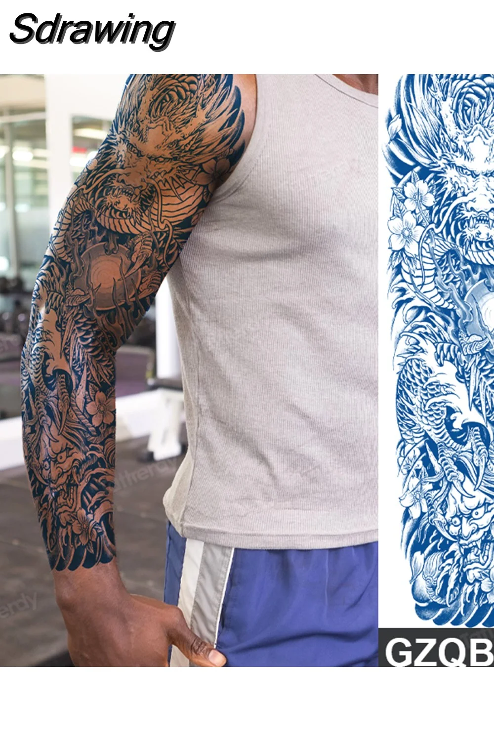 Sdrawing transfer tattoo fake large size full arm tattoo sleeve juice ink long lasting waterproof temporary tattoos men body art 1020-1