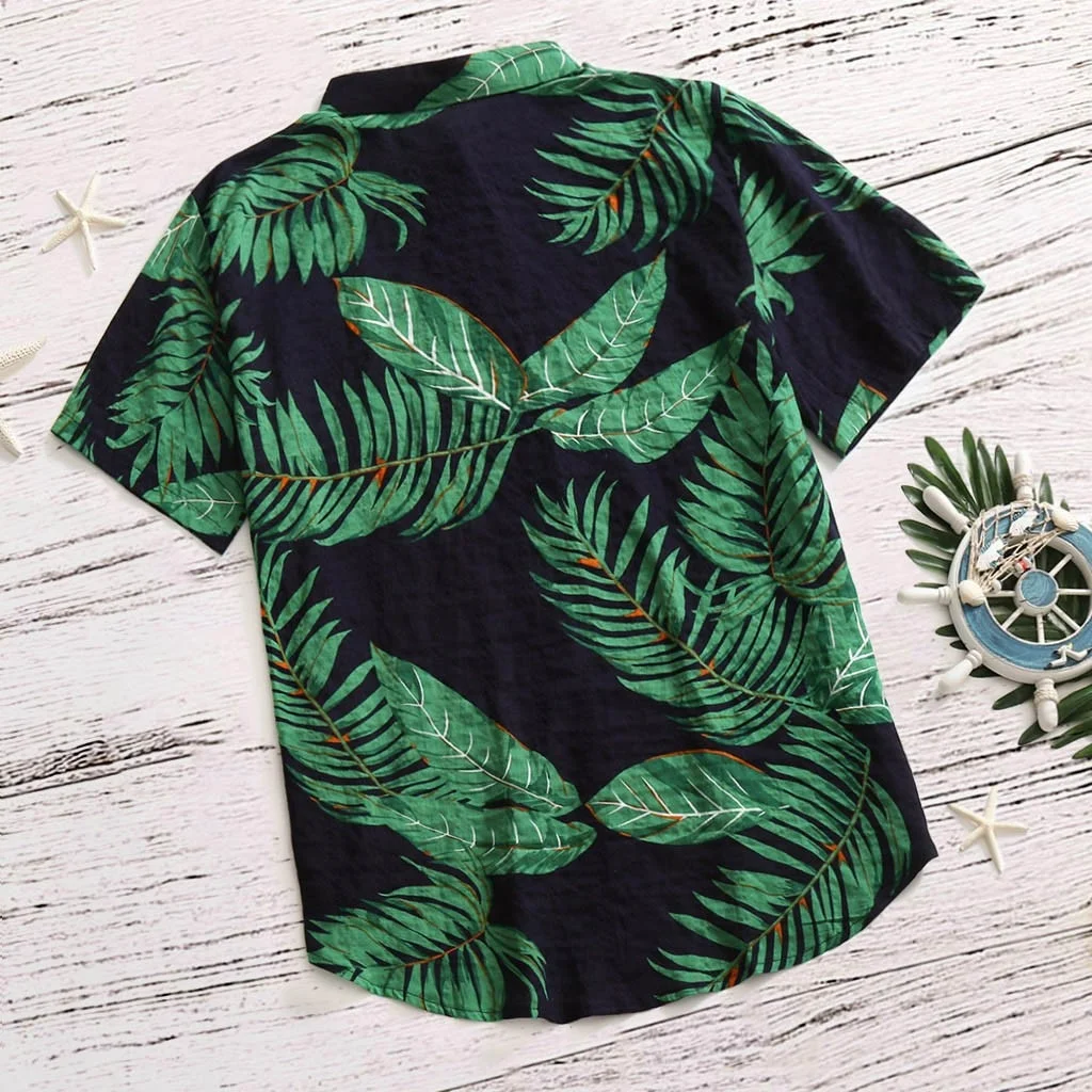 Plus Size Mens Hawaiian Shirt Fashion Casual Button Hawaii Print Beach Short Sleeve Quick Dry Top Blouse S-5XL рубашка мужская