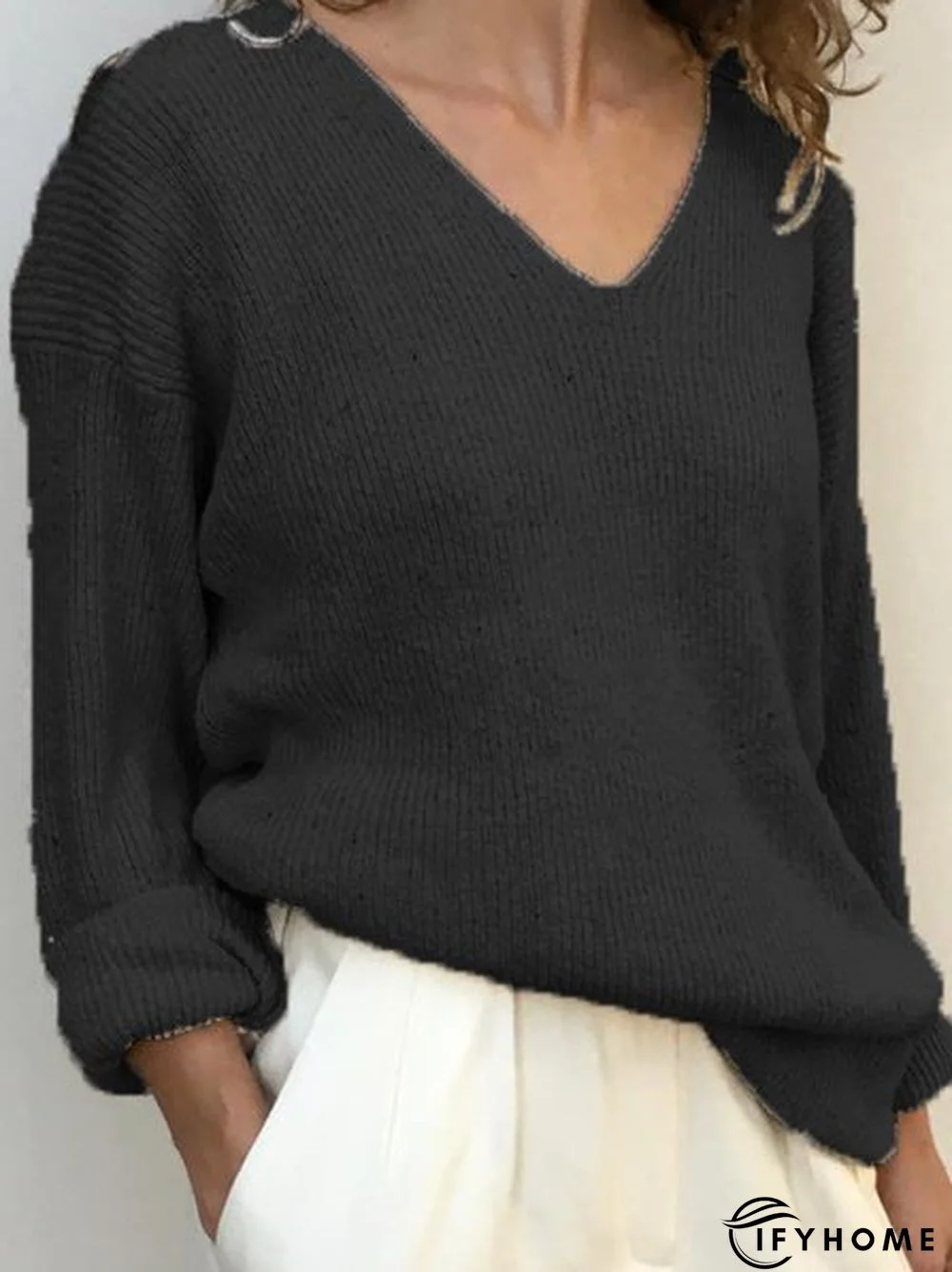 Casual Wool-Mix Fabric V Neck Sweater | IFYHOME