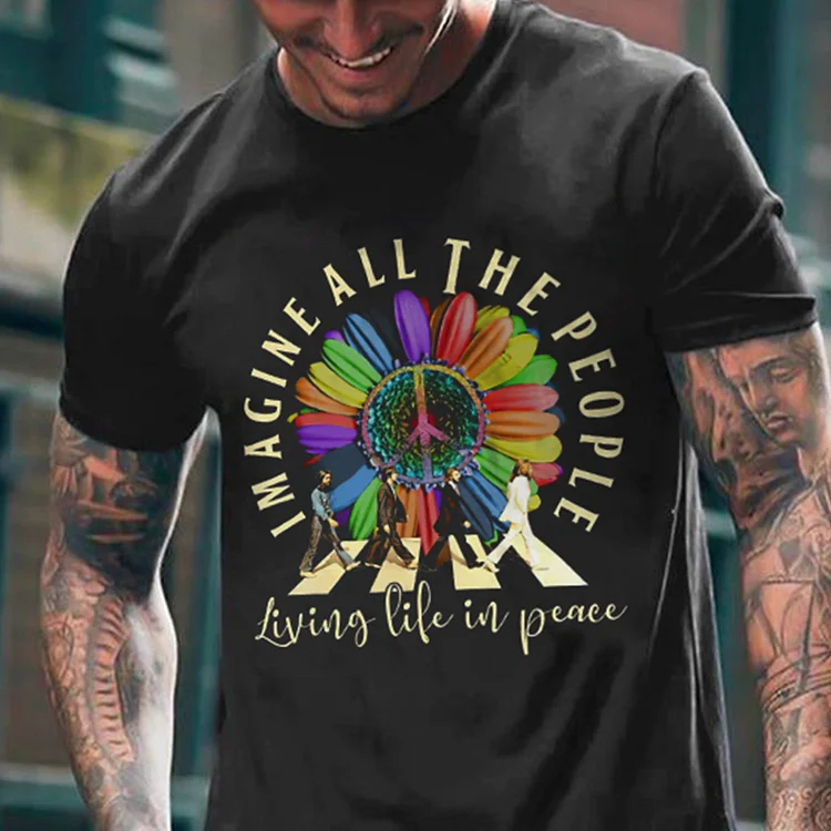 Imagine All The People Living Life In Peace Printed Men's T-shirt