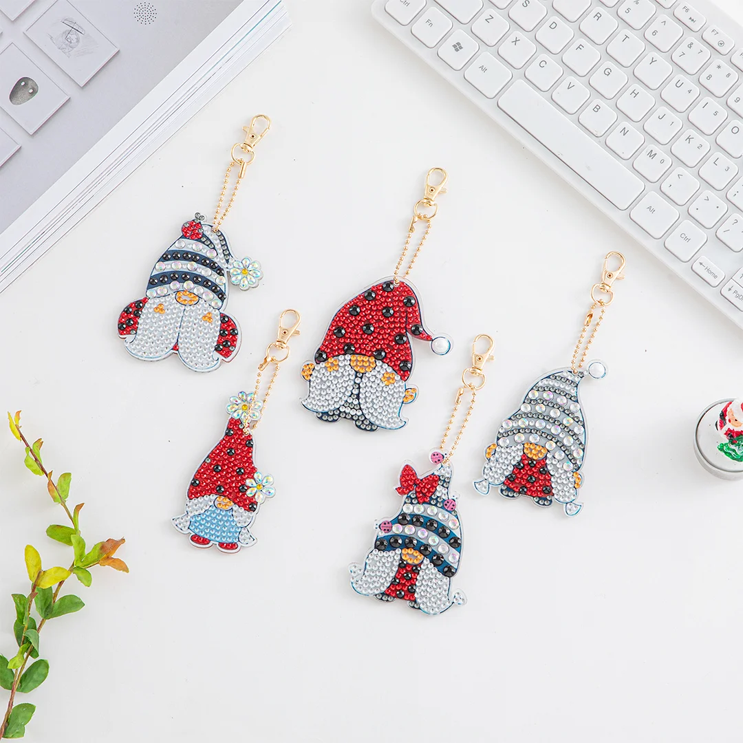 5pcs/set DIY Diamonds Painting Keychain Ladybird Goblin Special-shaped Art Craft (Double Side)