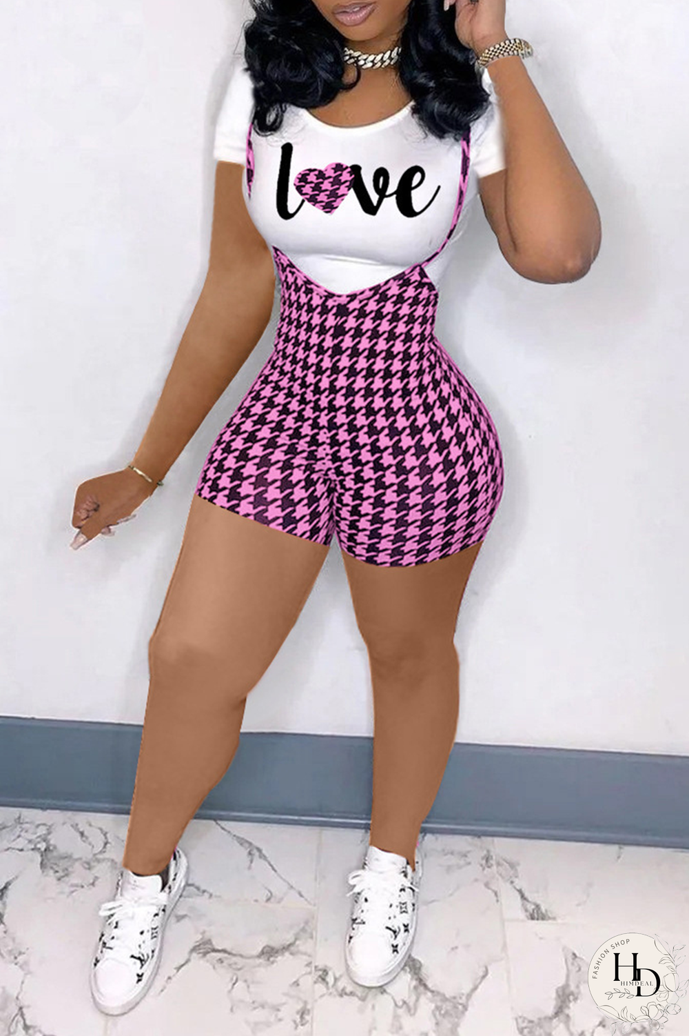 White Sexy Print Patchwork O Neck Plus Size Two Pieces