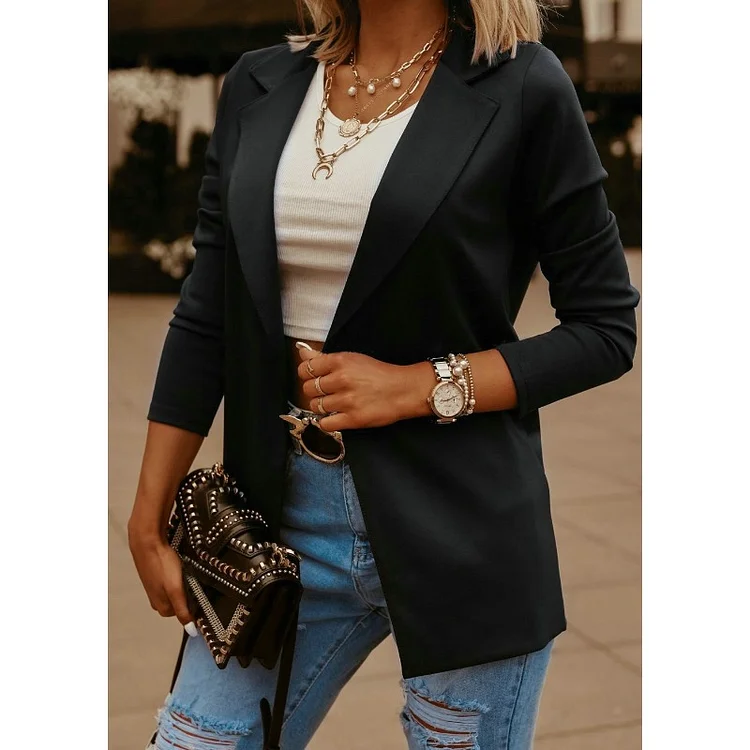 Women's Solid Color Long Sleeve Blazer socialshop