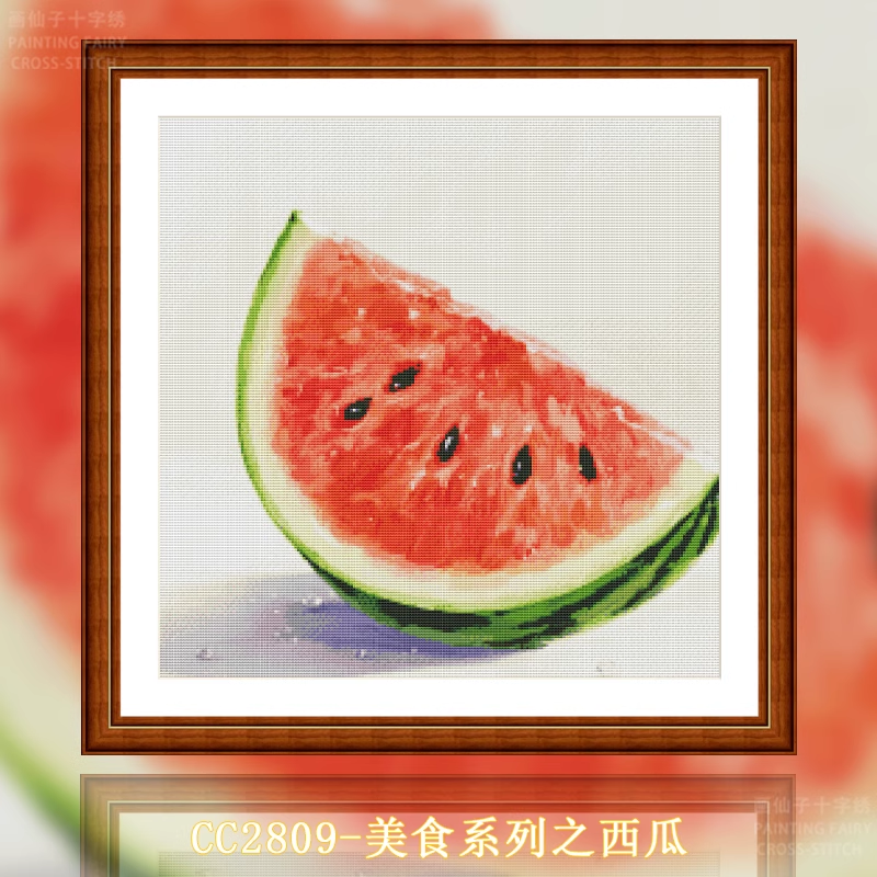 1set DIY Printed Cross Stitch Kit, 【CC2809- Watermelon in the Gourmet Series】 Painting Fairy Cross Stitch