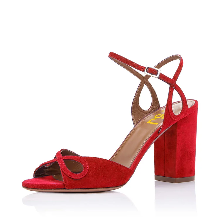 Red Heels Ankle Strap Sandals Form Shoes for Prom |FSJ Shoes