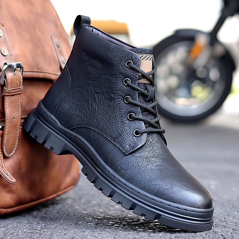 Men's Outdoor Fleece Warm Shoes Leather Boots Snow Boots Work Boots Martin Boots