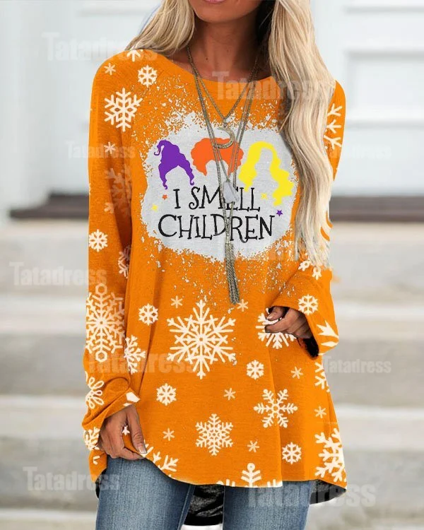 I Smell Children Halloween Print Loose Long Sleeve Top