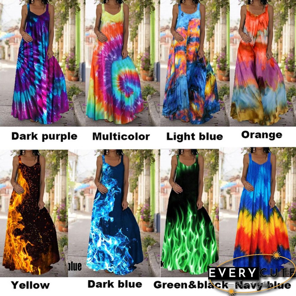 Summer Tie-Dye 3D Printed Dress Bohemian Off The Shoulder Mopping Dress Plus Size S-5Xl