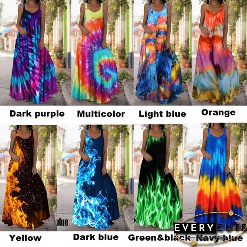 Summer Tie-Dye 3D Printed Dress Bohemian Off The Shoulder Mopping Dress Plus Size S-5Xl