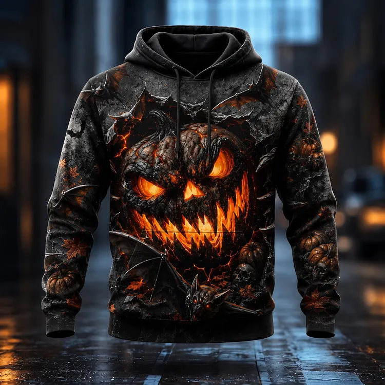 Men's Vintage Halloween Pumpkin Art Print Casual Hoodie