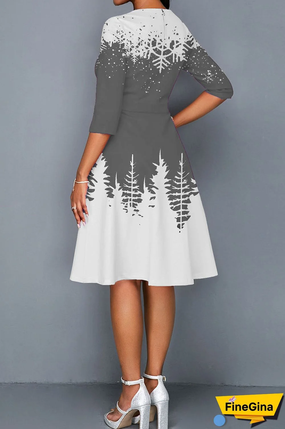 Green Casual Print Patchwork O Neck A Line Dresses