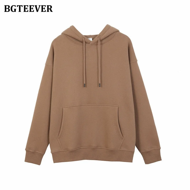 BGTEEVER Winter Thicken Fleece Women Couple Sweatshirt Cotton Oversized Hoodies Sweatshirts Female Warm Pullovers Jacket