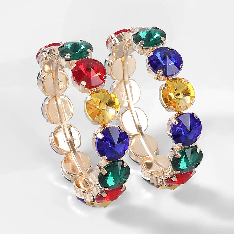 Party Multicolor Alloy Glass Drill Hoop Earrings