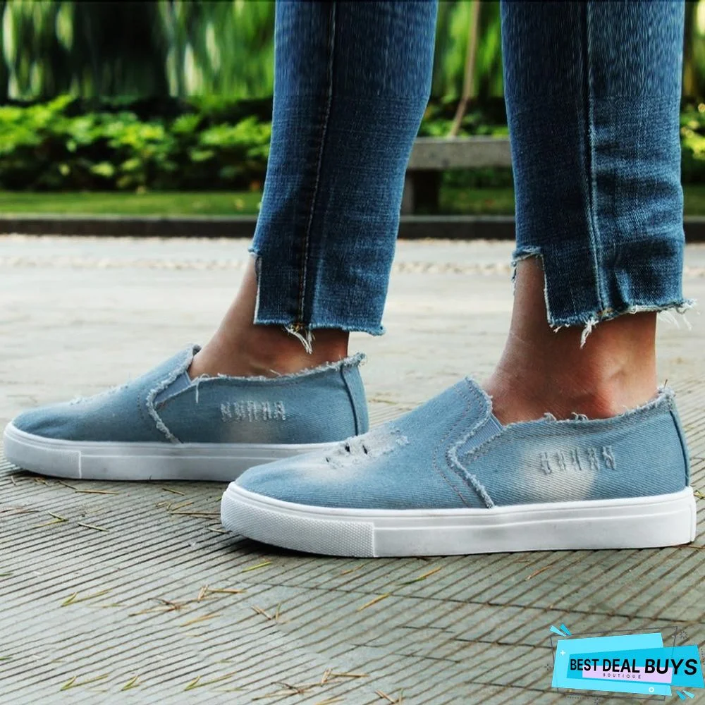 Women Denim Canvas Casual Platform Breathable Footwear Classic Loafers A Pedal Lazy Sneakers Shoes