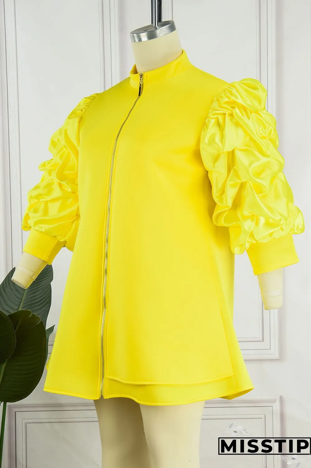 Orange Red Casual Sweet Elegant Solid Patchwork Fold Zipper Collar Line Plus Size Dress