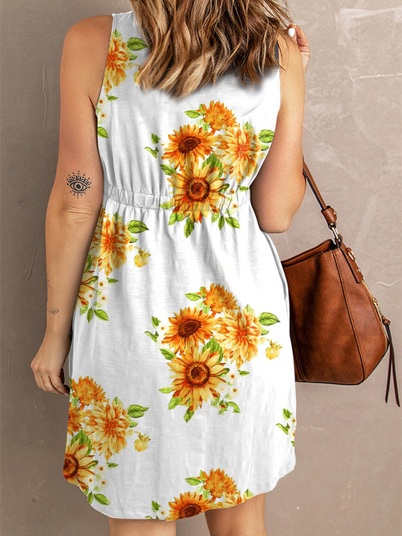 Women Half Sleeve V-neck Solid Color Dress