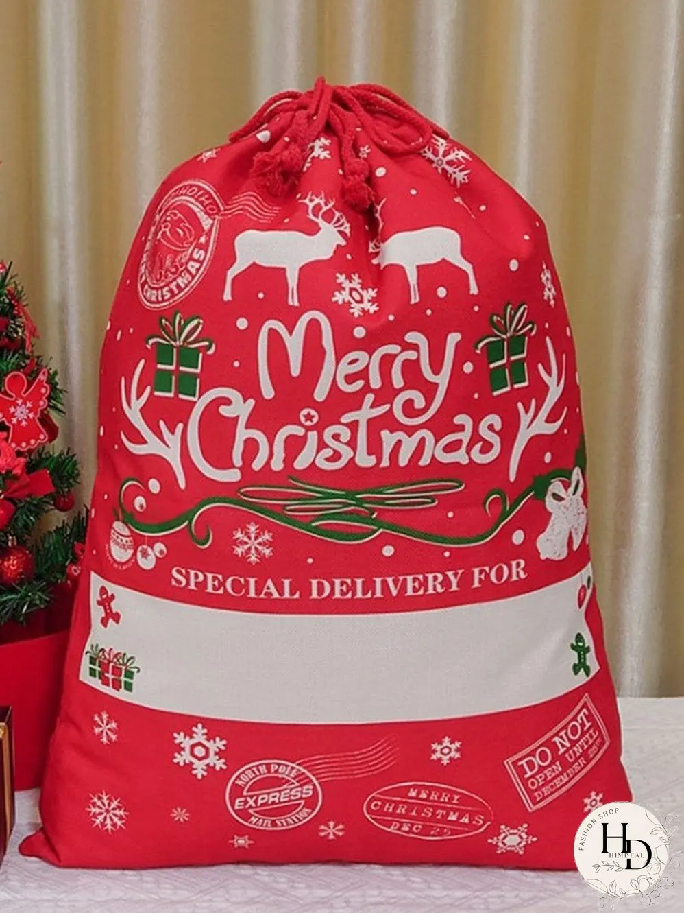 Festive Christmas Large Drawstring Gift Bag - 50*66cm