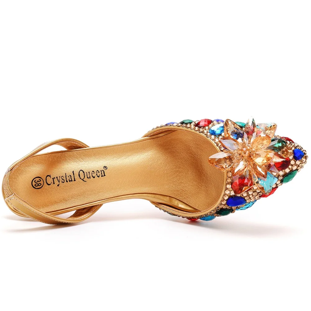 Breakj Breakj Cm Colorful Gold Light-Headed Sandals Water Drill Glass Fine Heel Sandals Large Size Bride Wedding Shoes Women