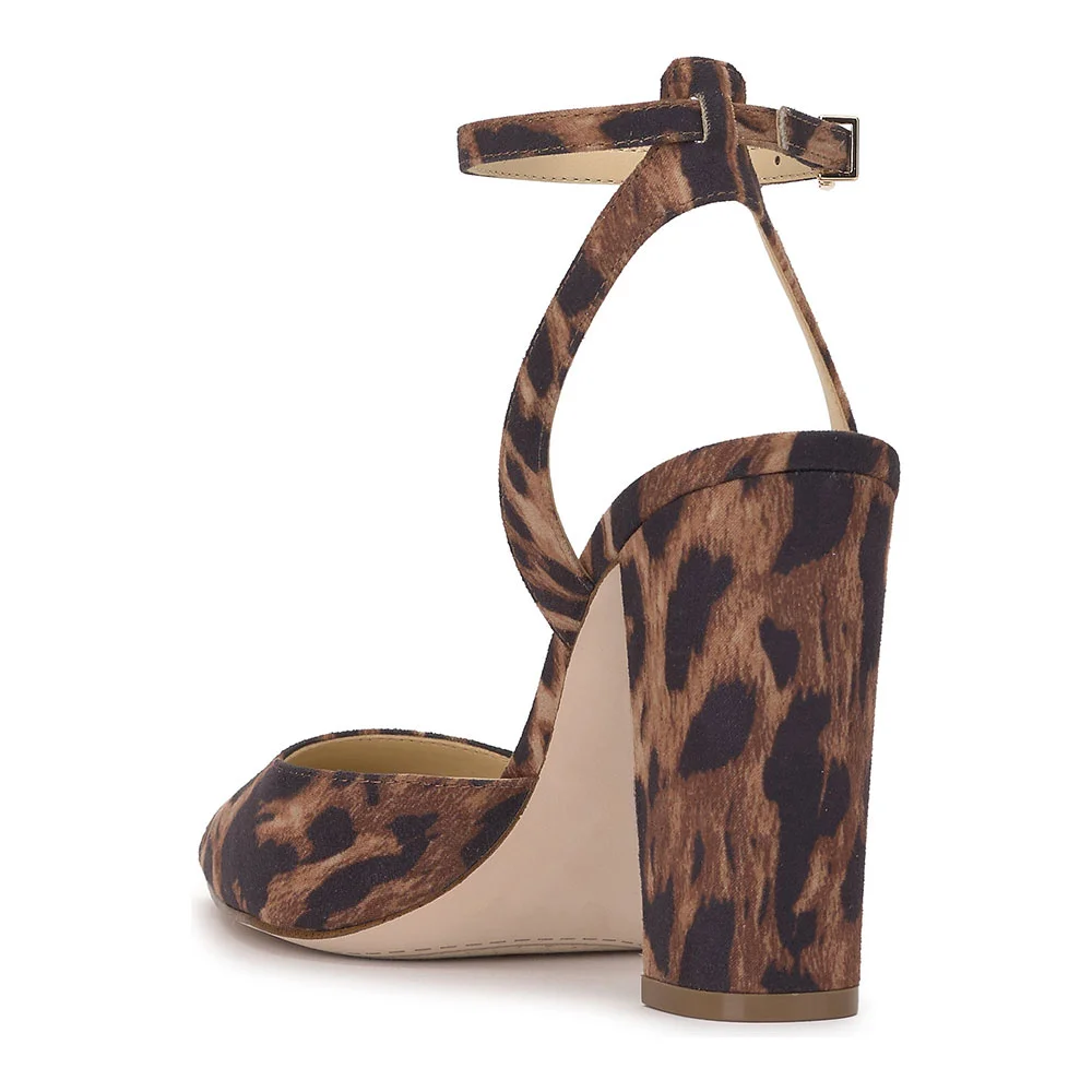 Brown Leopard Pattern Buckle Ankle Strap Pointed Toe Heels Pumps