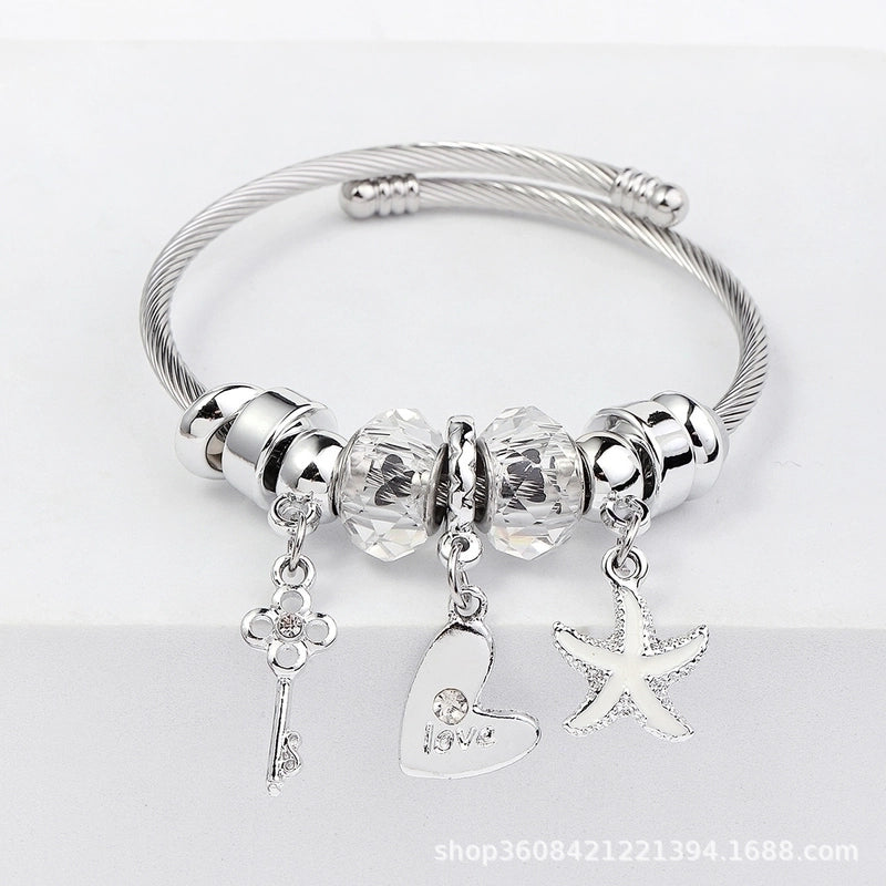 Elegant Heart Shape Butterfly Stainless Steel Asymmetrical Plating Bangle