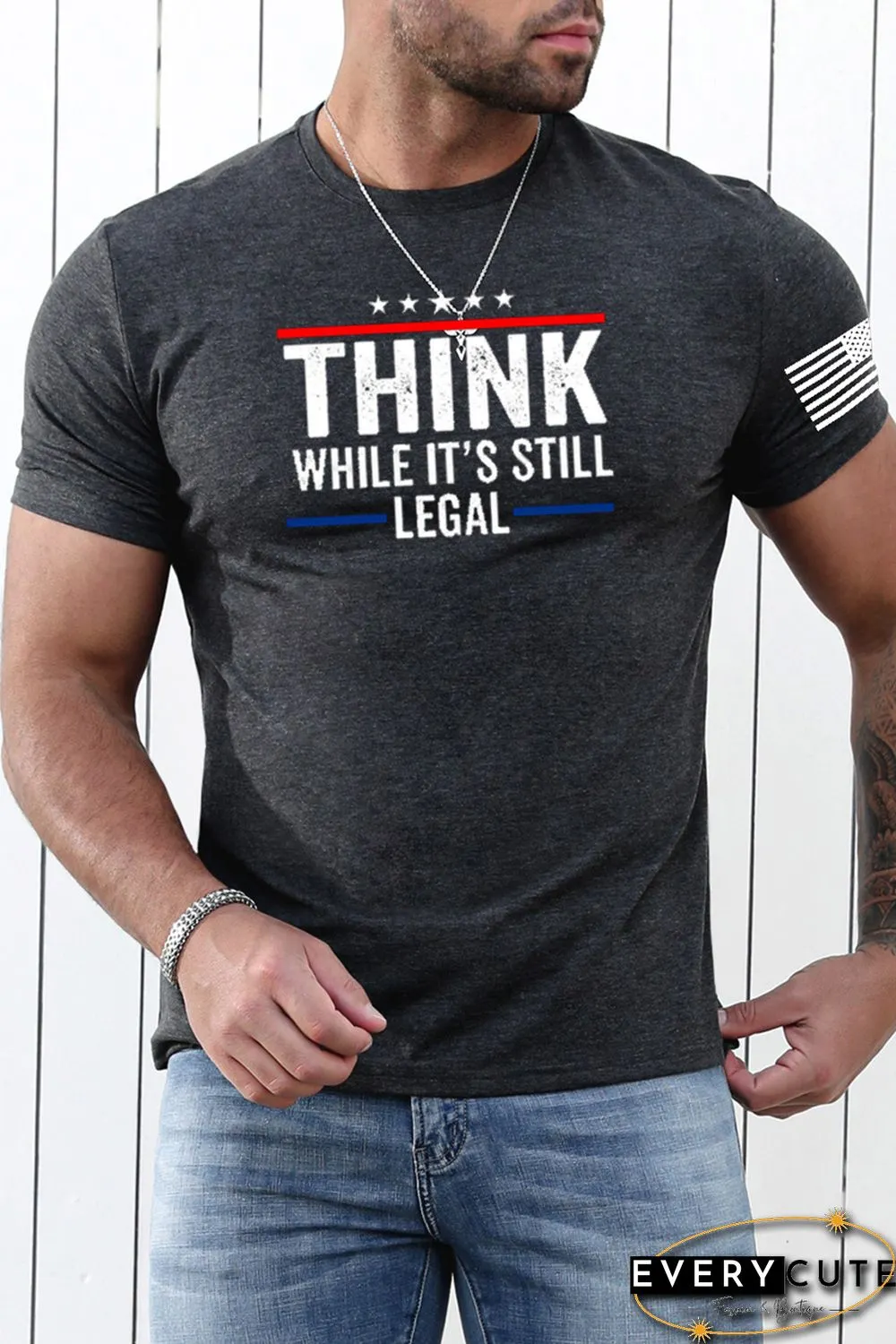 Gray Think While It's Still Legal Flag Short Sleeve Tee