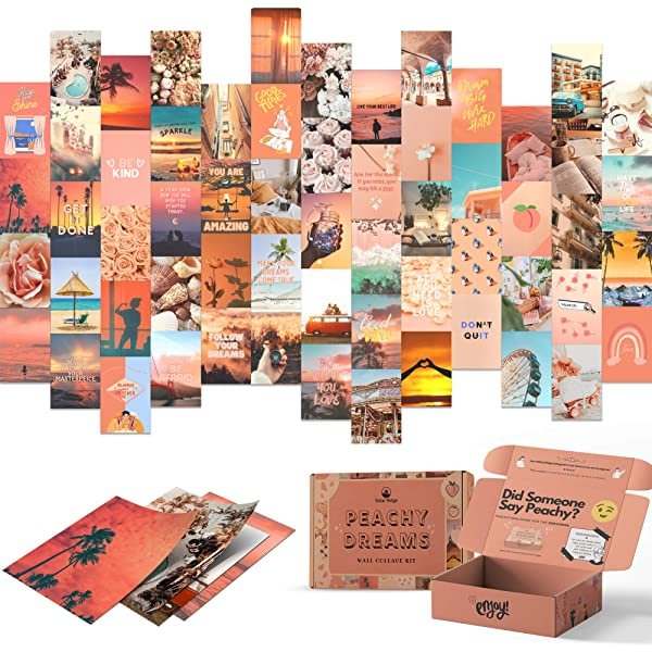 Peachy Dreams Wall Collage Kit Aesthetic Pictures 60 Set for Teen Girls Bedroom Dorm Room Decor Photo Collection 4x6 inch Orange Beach Boho Teens Wall Art Soft Pink Aesthetic Collage Posters、amazon、sdecorshop