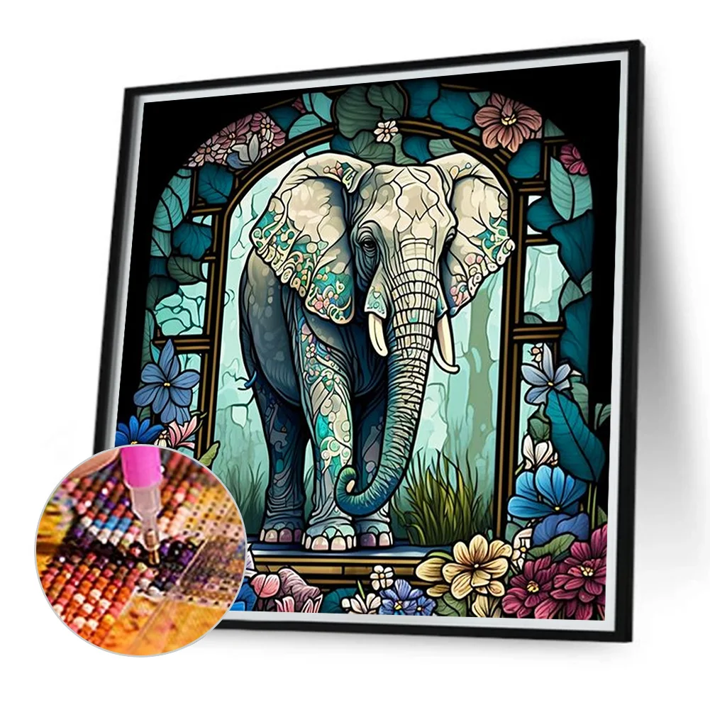 Diamond Painting - Full Round Drill - Stained Glass Elephant(Canvas|40*40cm)