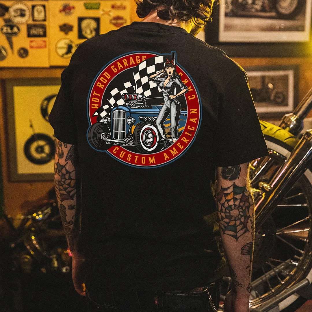 HOT ROD GARAGE Sexy Lady Classic Car Print Men's T-shirt