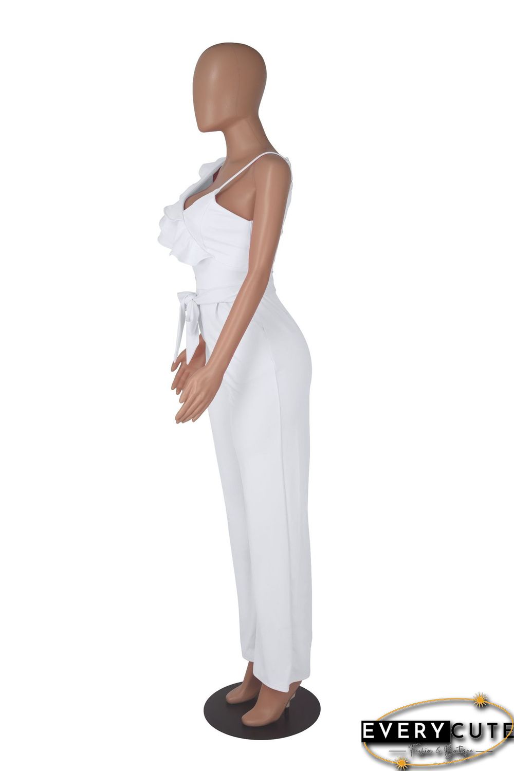 Fashion Ruffled Sleeveless Waist Deep V Loose Jumpsuit