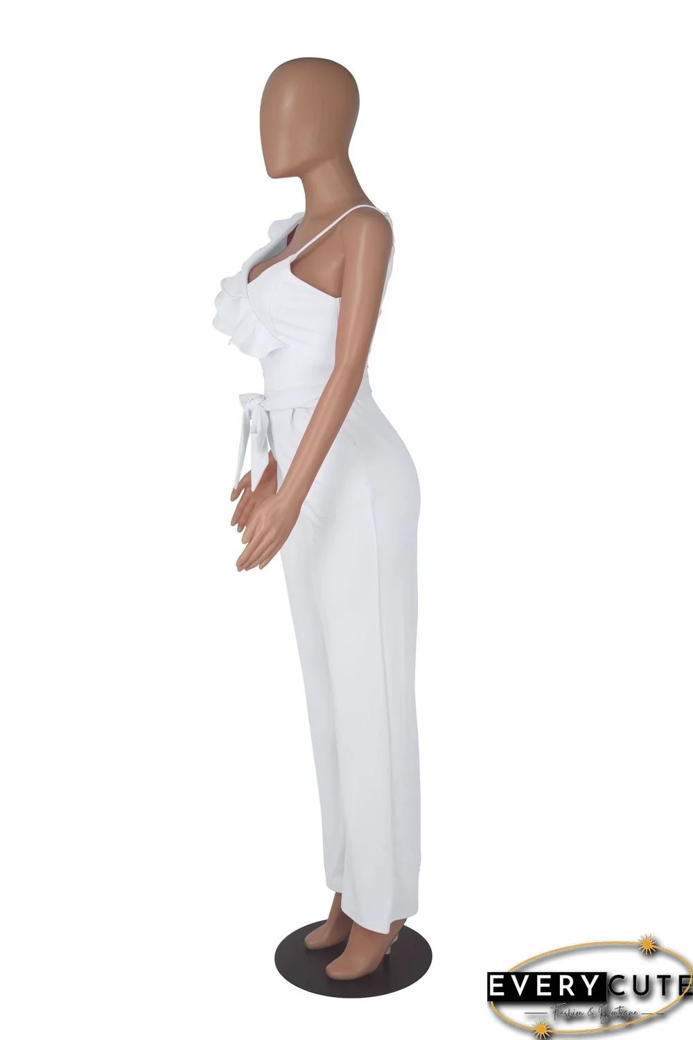 Fashion Ruffled Sleeveless Waist Deep V Loose Jumpsuit