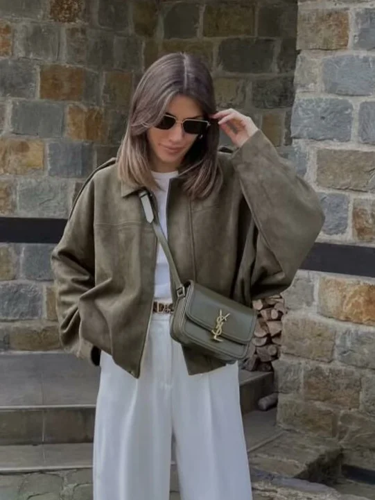 Nigikala Nigikala Spring And Autumn Pilot Jacket Bat Sleeve Zipper Loose Tuff-Sense Coat Women's Casual Jacket B6