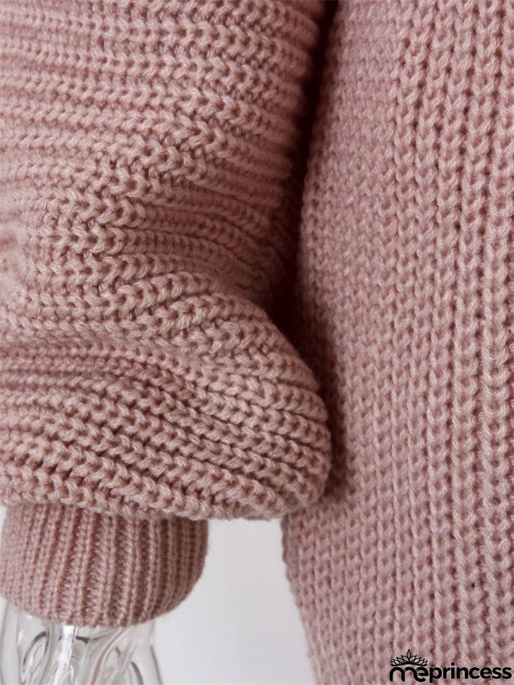 Comfortable Pullover Off-The-Shoulder Casual Loose Knit Sweater Mini Dress