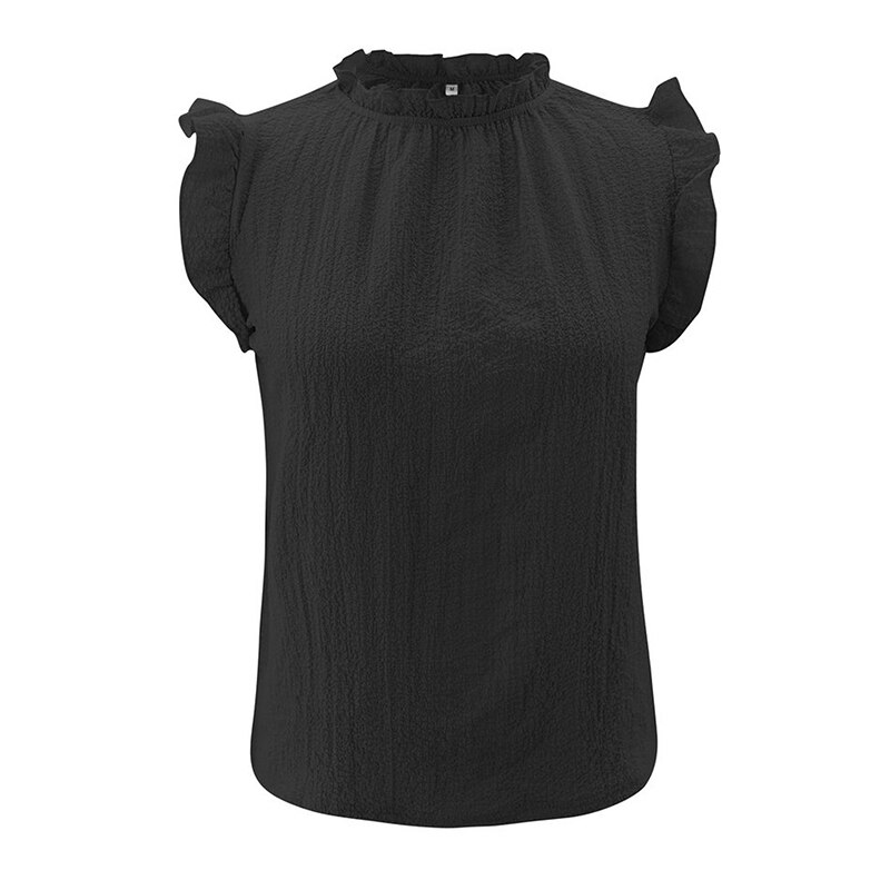 Women Ruffles Solid Sleeveless T-Shirts 2021 Summer New Turtleneck Straight Pullover Female Slim White Leisure Wear Tops Tees