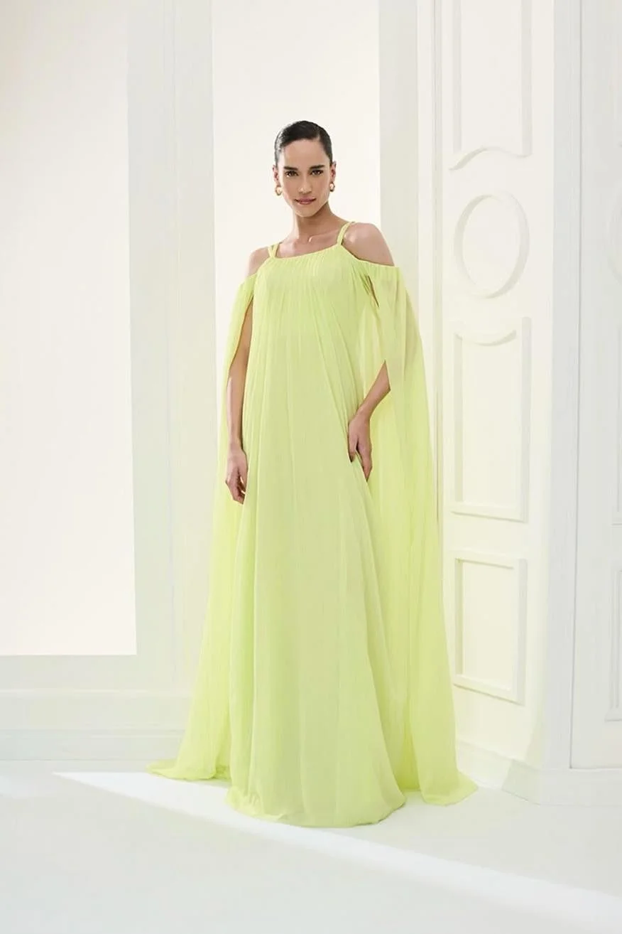Miabel Chic Sage Green Chiffon Off the Shoulder Spaghetti Strap Long Prom Dress with Pleated 