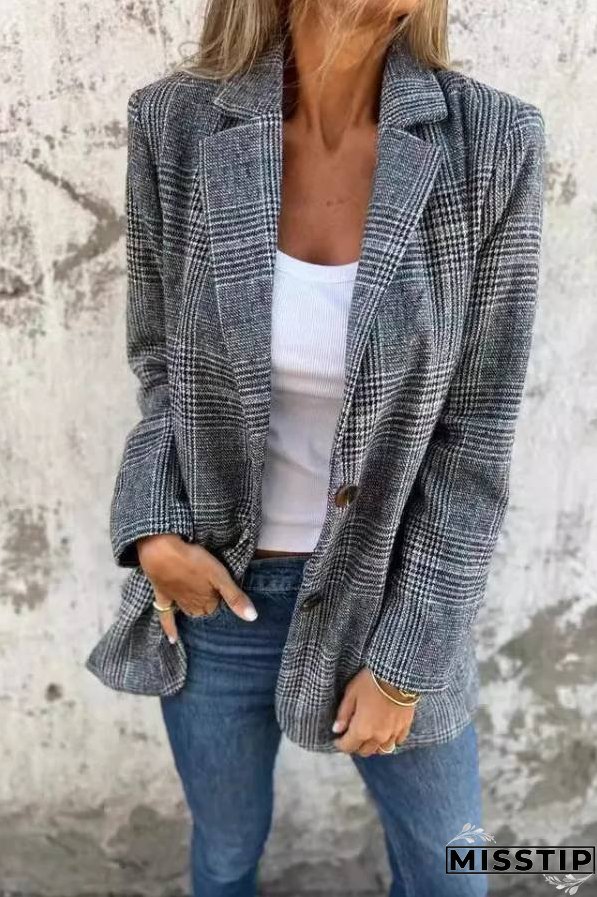 Stylish Casual Retro Plaid Lapel Suit Coat