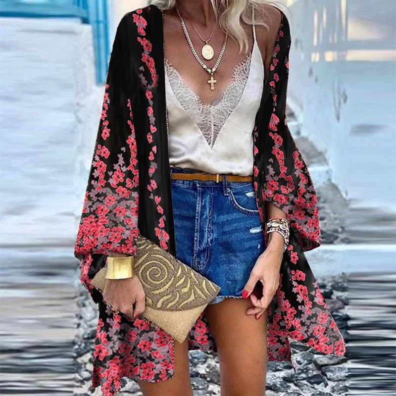 ZANZEA Women Cardigan Summer Open Front Bohemian Floral Printed Blouse Kimono Casual Loose Beach Tops Vintage Long Sleeve Blusas