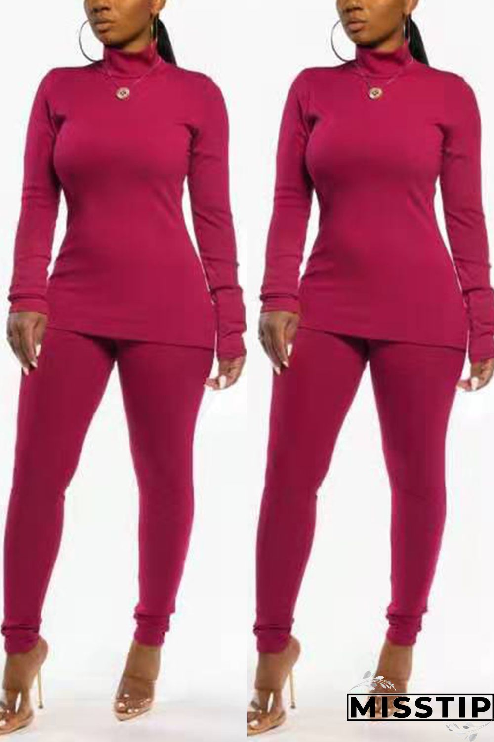 Orange Autumn And Winter Casual High Collar Solid Color Two-Piece Suit